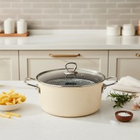 Amboss Crispella 22 Cm Cam Kapaklı Emaye Kızartma Tenceresi- Kahvereng